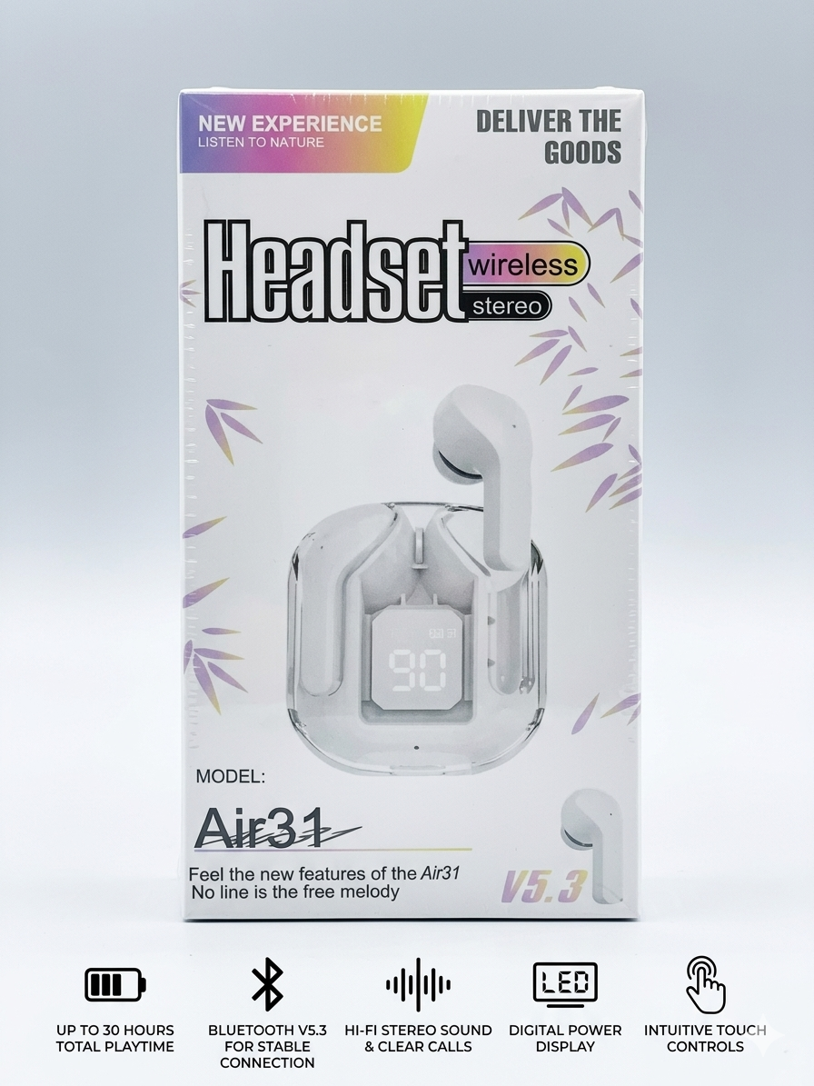 Air31 Wireless Stereo Earbuds with Digital Display & Touch Control